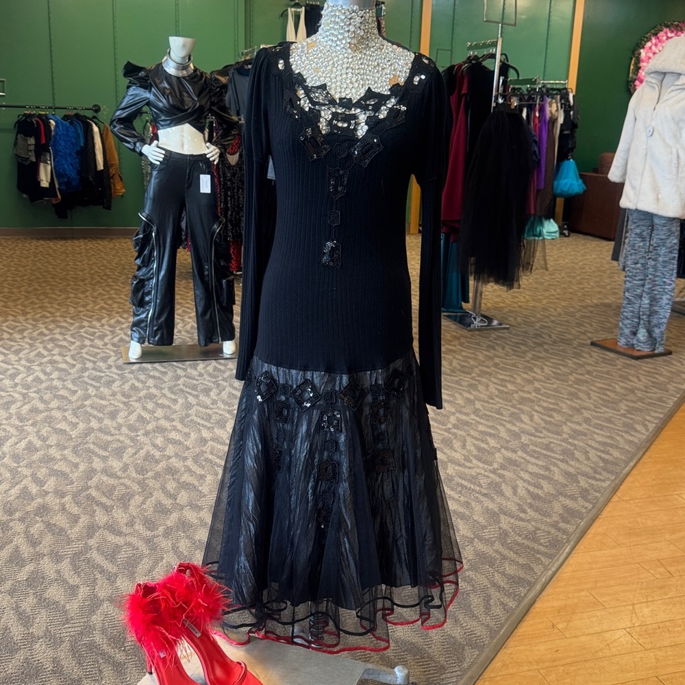 Elegant Black Midi Dress Upcycled by Runway Recycled